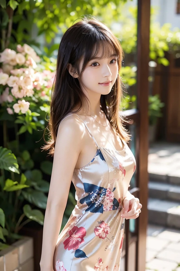 masterpiece, Highest quality，16K, Ultra-high resolution，The light and shadow of reality，Cinema Lenses，(Very skinny),(Very firm, large, beautiful breasts),((Her skin is as white and beautiful as snow)),((Very slim and pure white beautiful thighs)),((Her waist is so slim and beautiful)),((She has outstanding style)),(Pure white beautiful skin),((Beautiful, clear, large double eyelids)),((Her face is very small)),((Cute Japanese Girls)),((She is wearing a bright blue checked camisole dress.)),((She is in a beautiful meadow)),（Sexy pose),(Beautiful Eyes:1.1)，Reflecting clear eyes and a gentle smile,