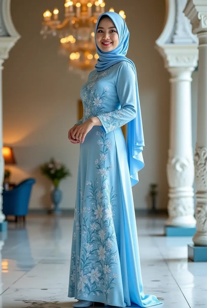 fancy abaya blue dress like Cinderella abaya with hijabe