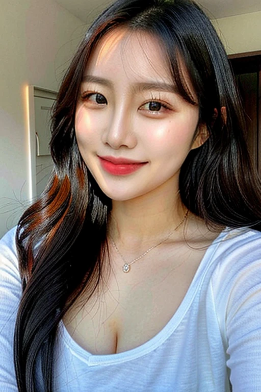 ((1 girl)), Black Hair, Long eyelashes, Round eyes, Light Smile, Cute Earrings, Light Smile, shy, Pursed lips, Surrealism, Cast a Shadow, Stereogram, Depth of written boundary, First Person View, 8k, Super Detail, highest quality, High resolution, Shortcuts
