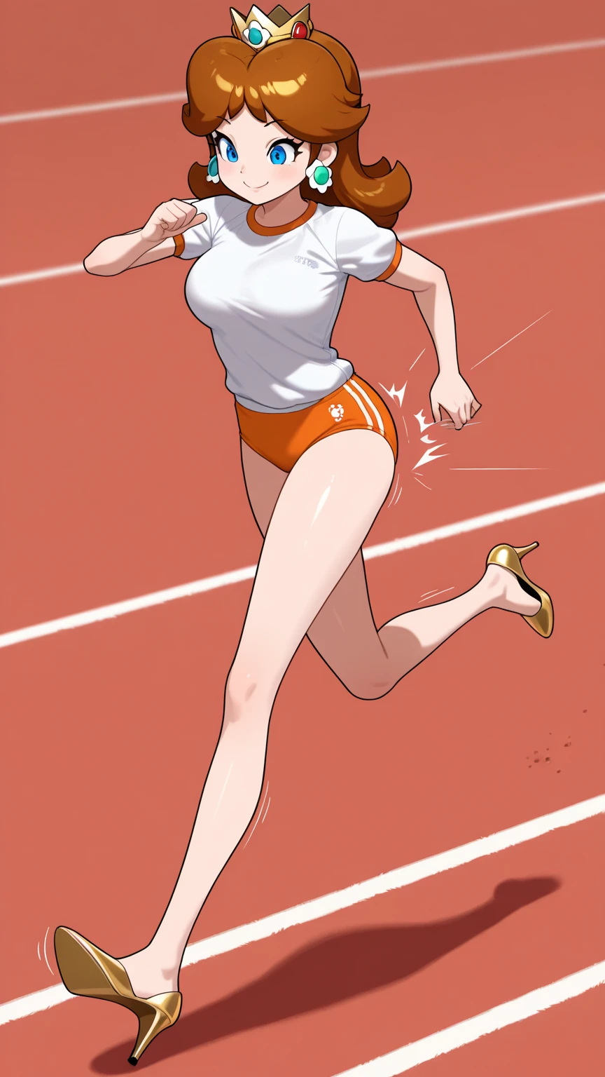 8k、Ultra-high resolution、Highest quality、masterpiece、Realistic、Ultra-high resolution、High-definition RAW color photos、Professional photos、real、photo realistic、(Always big breasts、Definitely a pretty big bust、cleavage)、Vivid lighting、Natural skin texture、Fine skin、Hyperrealism、Intricate details、Depth of written boundary、Adult women、masterpiece、Highest quality、High Detail、Eye highlights、Lip gloss、((smile、((Very Short Hair))、Marathon runner、Streets of skyscrapers,Drive in the center of the road、Dark gray separate uniform for track and field athletes、redSports Bloomers、(Full body running pose):1.5))、running shoes、((running、Must-have red high leg bloomers for competitions,()Crowds along the road,Lots of runners):1.6)),(athletic female,running,Sprinting,((flat chested,small breasts,????? nipples,on side)),wet clothes,sweating:1.3)