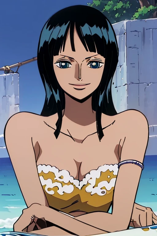 (Obra maestra),La mejor calidad,asombroso,Detalle fino,hermosos ojos detallados, Nico Robin, 1girl,hembra madura,feliz,sonrisa ligera, barriga, , armpits, bathing, bath, blue eyes, , face, upper body, desnudo, 