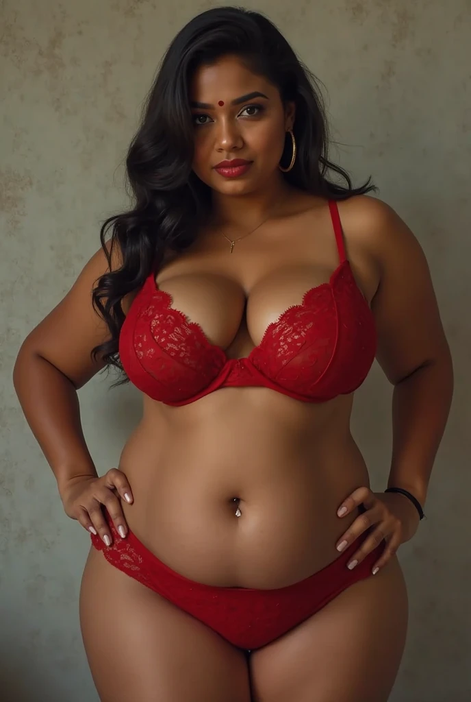 ((8k, high quality)), 40 years Old, Hijab Malaysian MILF mature woman, with gorgeous smile, soft chubby body, good looking woman, Large : 34.9, (red sheer bra)), ((lace panties, red), plump breasts, voluptuous breast, Breast about To burst out from her bra, nipslips, at park, Dark light, at Nighttime, full body and no clothes, only sexy bra and panties