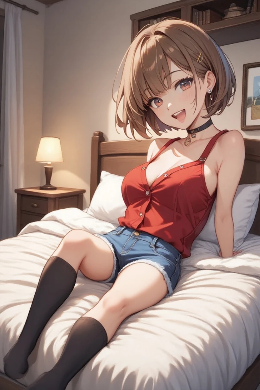 ((masterpiece, Highest quality, expensive_solve, clear_image)), Realistic style,Realistic,Perfect Anatomy, Beautifully detailed face and eyes, Intricate details, Kanade Hayami, Idolmaster Cinderella Girls, whole body, short hair, Parted bangs, Yellow Eyes, Large Breasts, Simple Background, Large Breasts, (Spread your legs),Twisted Smile,(rape,rape),Intense penetration sex,Creampie Sex,