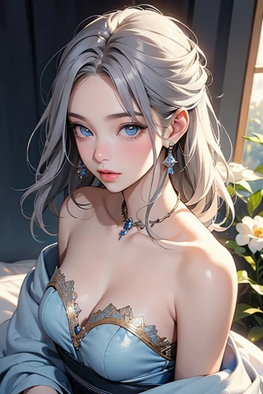 beautiful older women with long light grey hair and grey eyes