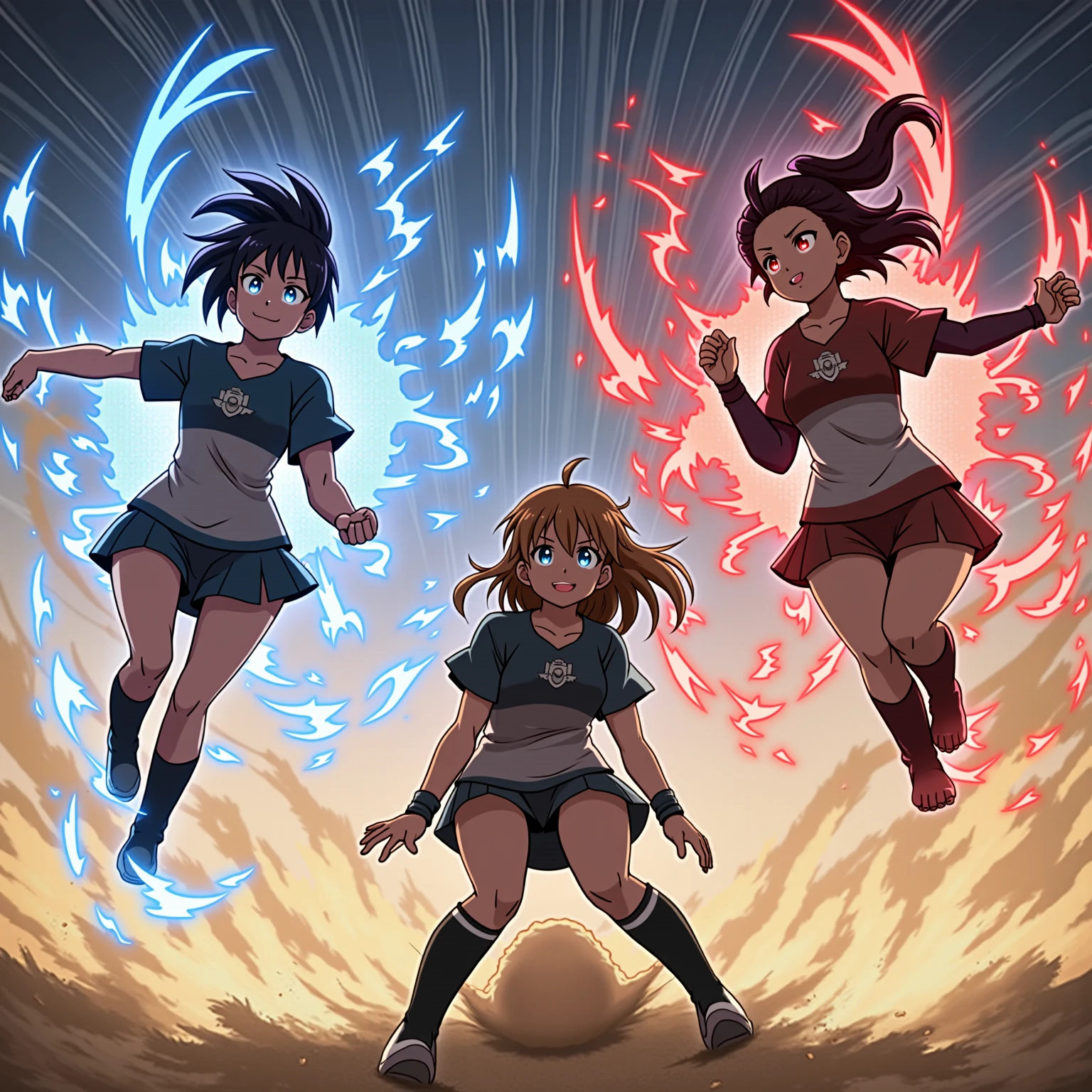Anime Character 2 Girls 2 Boys Chaos Background Explosion 
