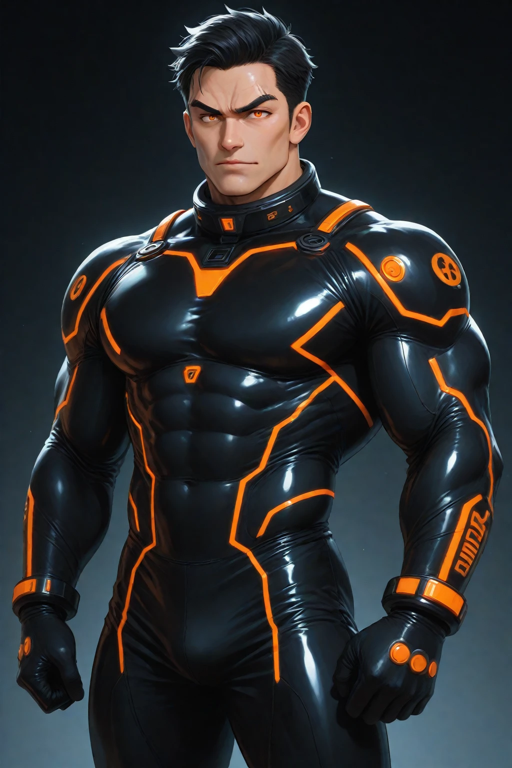 Half body focus photorealistic handsome hunky fractal masculine Timber.. wearing orange and brown quartz  transparent crystal chrome glass super suit , look at camera, detailed face parts,, studio as background, Freestyle Pose, Happy Expression, perfect anatomy, symmetric body,, 18 years old,  :: high detail, a lean athletic body, realistic, human skin, extremely detailed fingers,  chad chin,, masculine, human skin, (eyes contact), gorgeous, Attractive. super bulges. In action 
