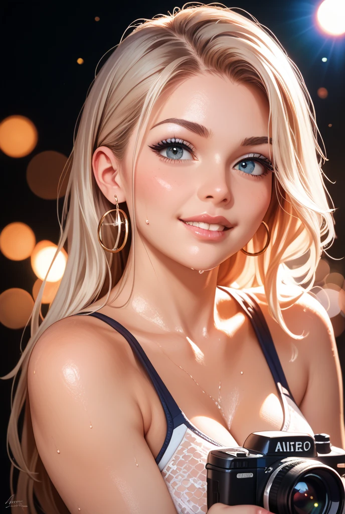 ((Melhor qualidade)), ((obra de arte)), (realista), 1 garota, Sozinho, fechar-se, (muscular), ripped and abdominal muscles, slim fit construction, sexy micro bikini top , ((Olhos brilhantes altamente detalhados, rosto altamente detalhado)),long silvery-white braided hair, pele macia, medium breasts, ((extremamente sacanagem)), night time, cores vibrantes.