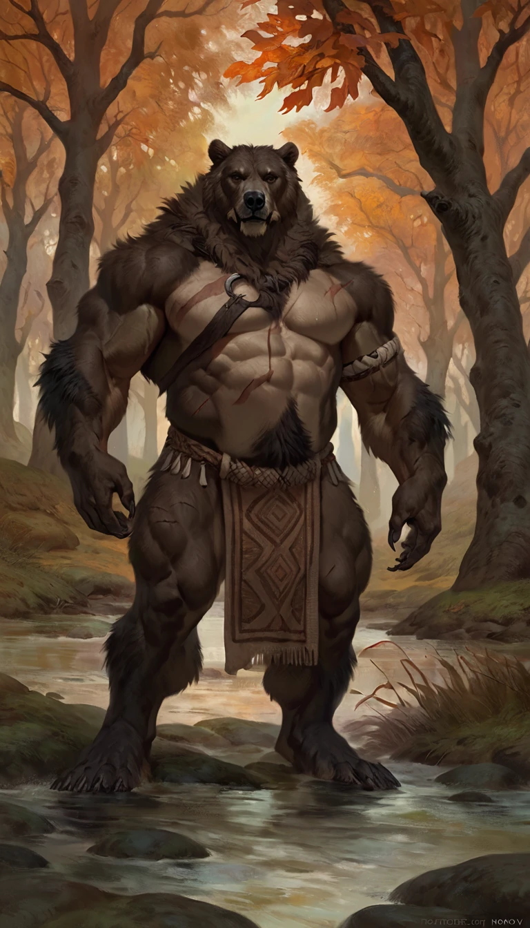 <lora:TonySartV4:1>intricate details, masterpiece, absurdres, best quality, realistic, Highest Quality, monster, beast, (bipedal), hairy, brown fur, coming out dense woods