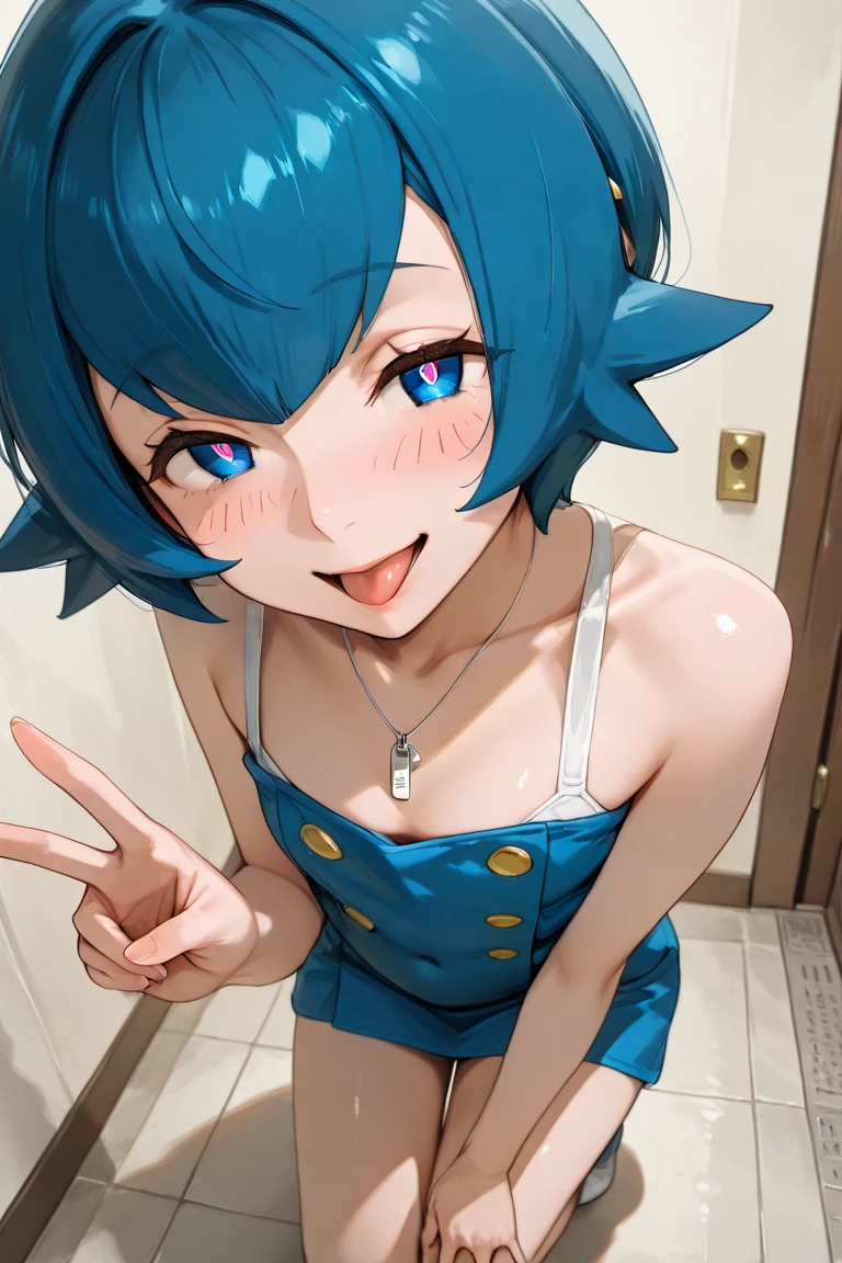 mio aikatsu, mio minato aikatsu, small breasts, nude, peace sign, on bed, blush , shy, embarrasing, smile,
