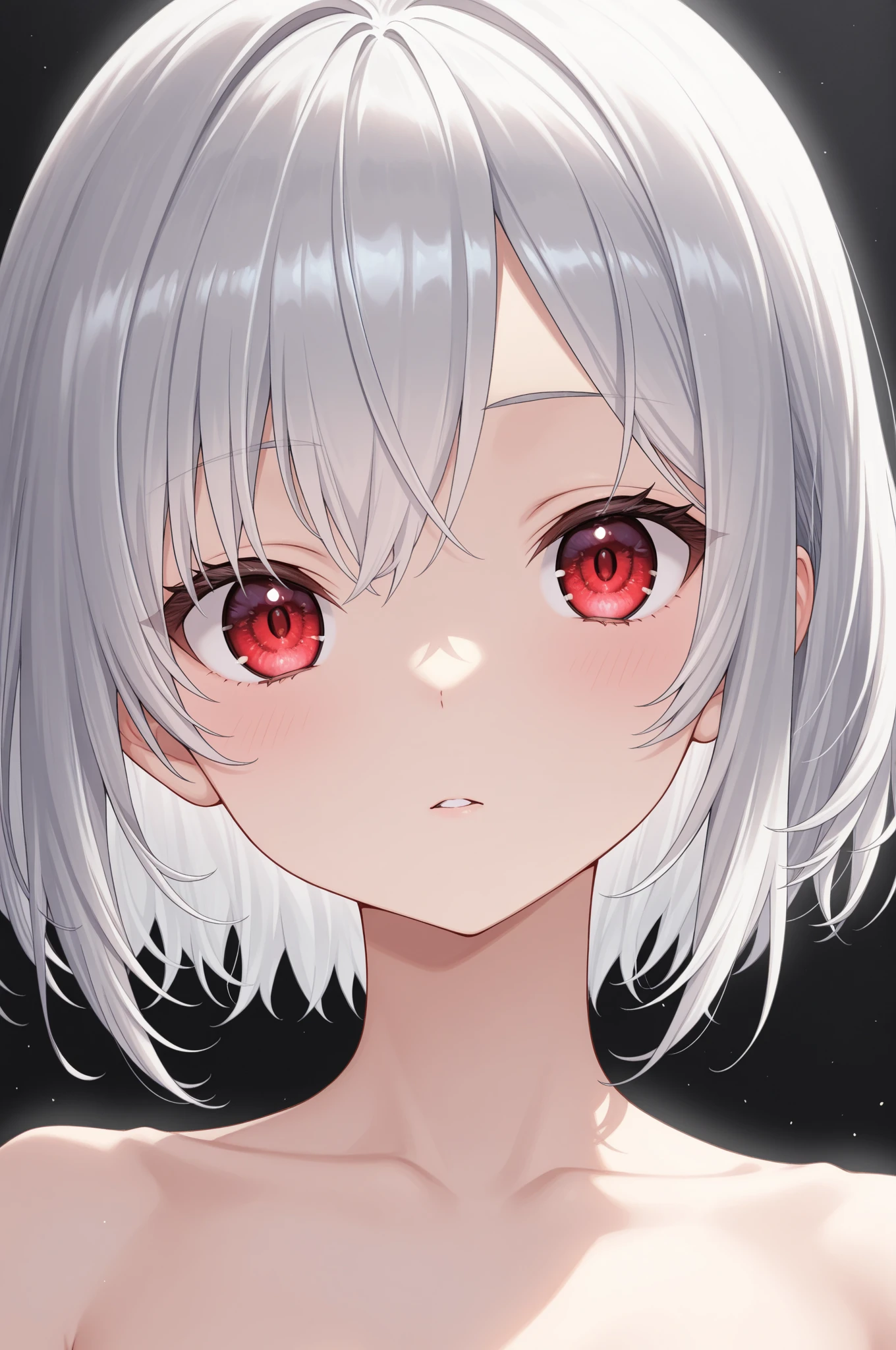 (white short hair)(red eyes)(cry)4K