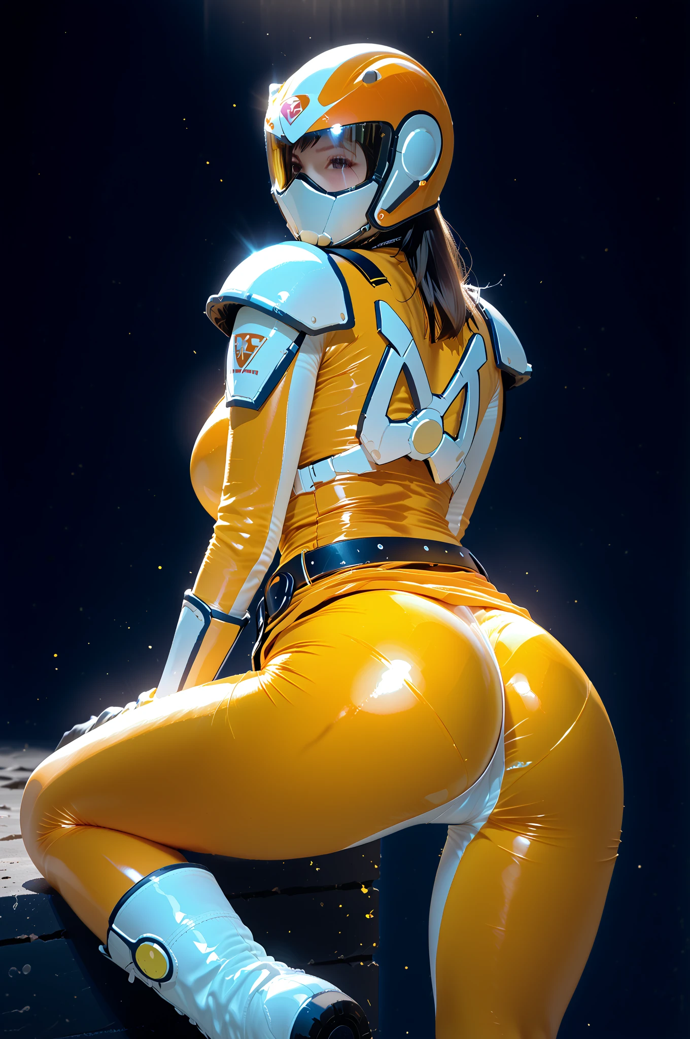 Cosplaying in a yellow and black costume、A fifty-year-old taking a photo, Tracer in a tight fitting dress, tracer from overwatch, Senna from League of Legends, as an overwatch character, pinup of tracer from overwatch, Amouranth as a super villain, better known as Amouranth, Amouranth, Silk Spectre, As a retro-future heroine