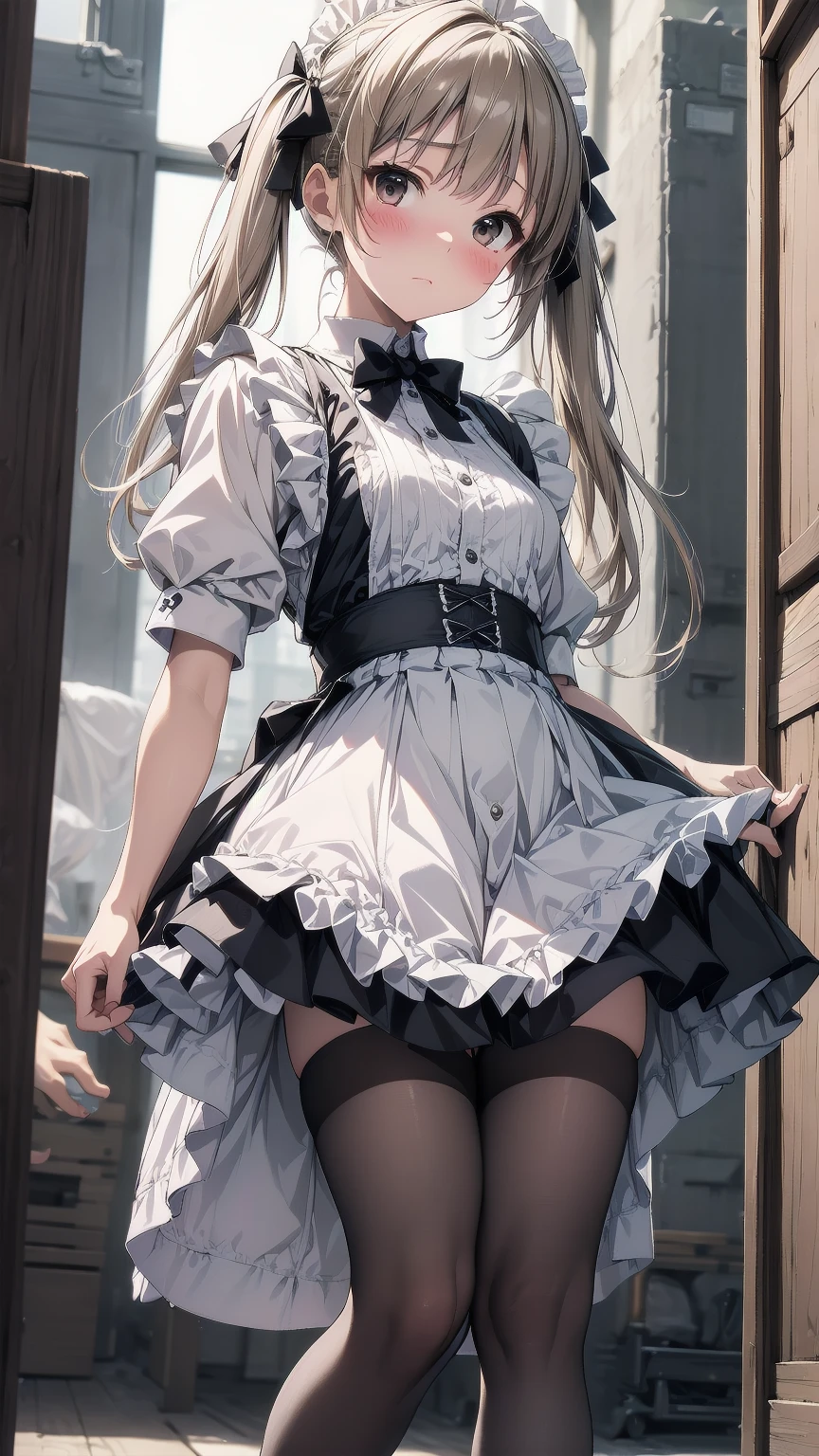 (BESTquality),(Super Resolution),(delicate),(anime),(High twin tail hair:1.5),(White knee socks:1.3),(whole body:1.3),(angle from below),(Cute smile:1.3),((Belly button exposed)),(Panties slip out of place:1.3),(Skirt lift:1.5),(Cute Supermodel:1.2),(garter belt:1.2),(A lovely idol:1.2),(Beautiful ass:1.2)