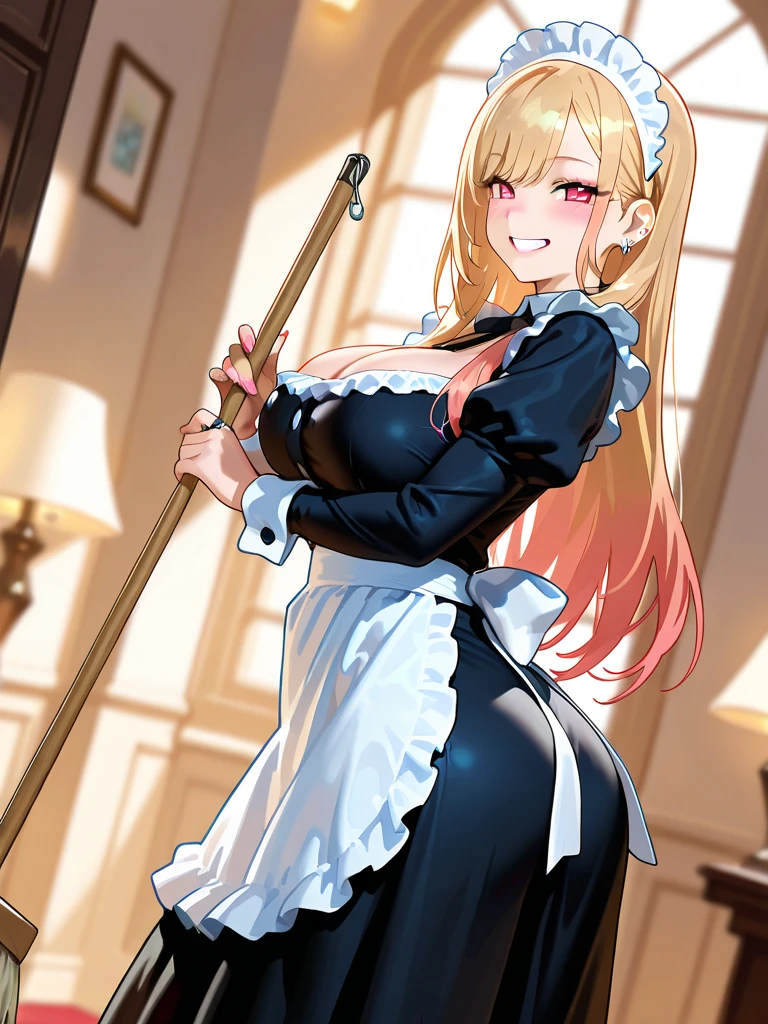 zPDXL, score_9, score_8_up, score_7_up, score_6_up, score_5_up, score_4_up, <lora:sakimichan:1>,collared_shirt,blue_shirt,twintails,blue_eyes,solo,hand_on_own_chin,skirt,black_footwear,long_hair,from_side,thighhighs,hinata_kaho,own_hands_together,sincos,shirt_tucked_in,head_rest,blonde_hair,broom,gloves,highres,blend_s,head_scarf,hair_between_eyes,simple_background,very_long_hair,breasts,standing,shoes,looking_at_viewer,female,blue_skirt,white_background,full_body,shirt,blouse,white_gloves,wooden_floor,white_thighhighs,large_breasts,closed_mouth
