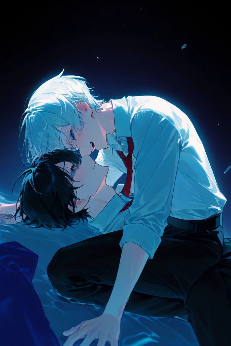 naked asuka  from Neon Genesis Evangelion kissing shinji ikari, space ship, night, moon, futuristic, blue planet