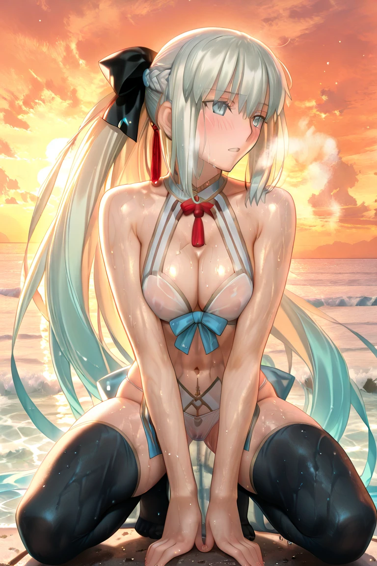 White body，Delicate white-haired loli，Hair is shiny，Delicate and shiny skin，sitted，Recline your body，Naked chest，breast curtains，Plump thighs，Upturned buttocks，Plump breasts，The body was wet with water，Be red in the face，Chu Chu pitiful，A coquettish expression，On the endless green grasslands，blue open sky，，Wide view，Poor milk，Put your arms around the back of your head, Spread your legs to the sides，breast curtains，saintess，Oily stockings，Stockings have a choking sensation，The lower abdomen is firm，Persian cat ears