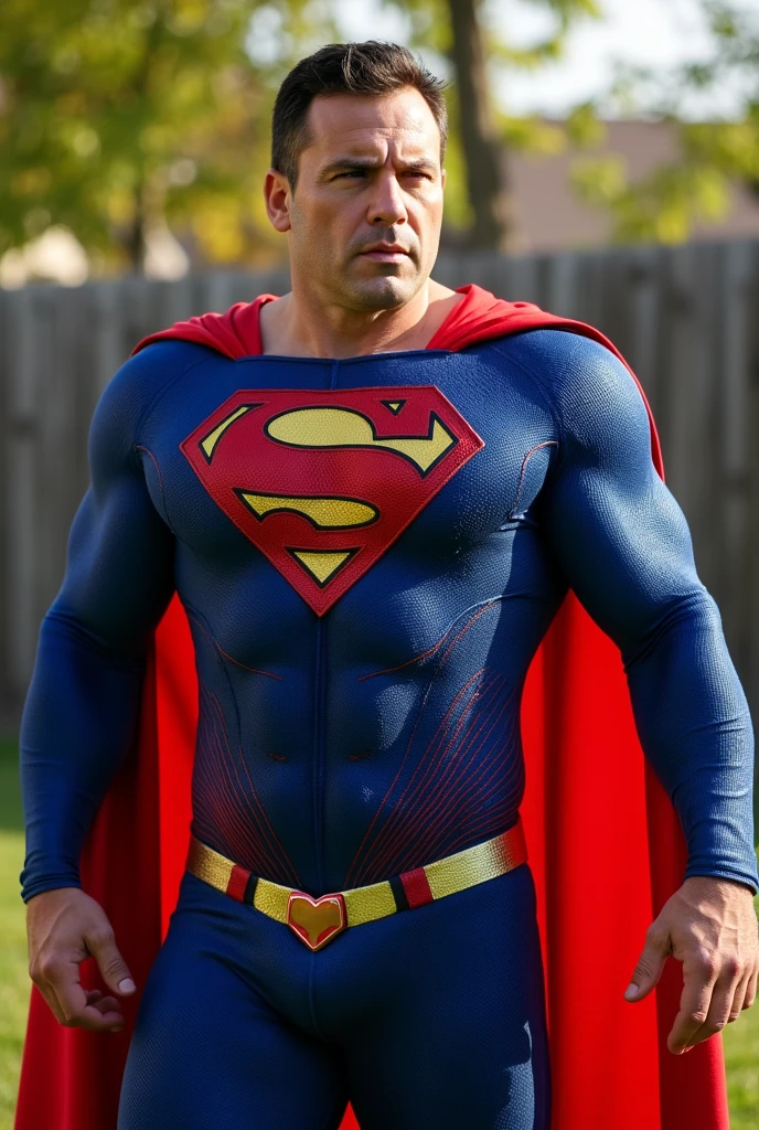 Superman live action (Nice Scout Personality),Homemade costume in medium blue normal fabric,Red shorts over the blue pants