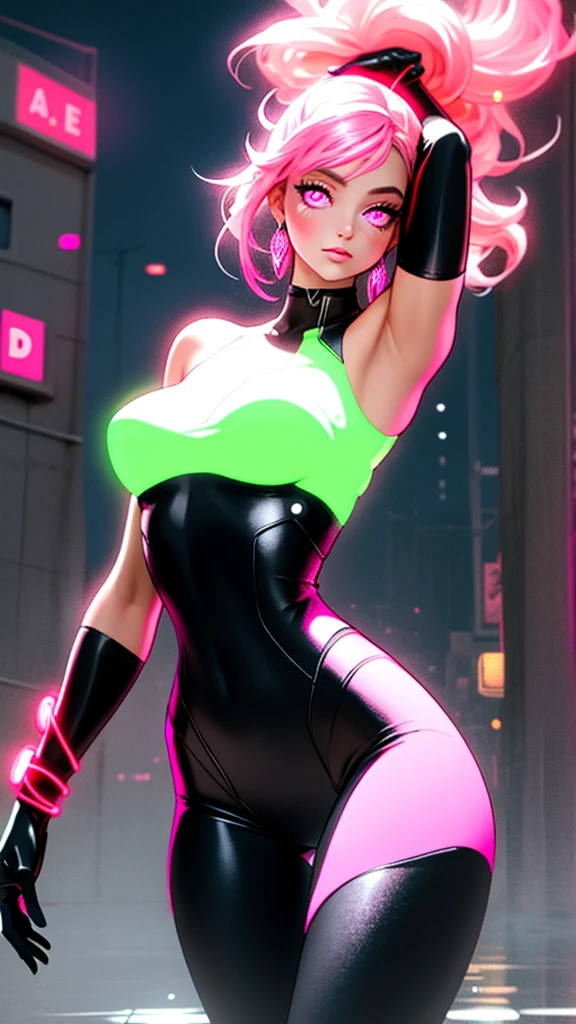 Hyper realistic super detailed sexy Mitsuri Kanroji, NSFW, Very detailed, expressions faciales sexy, seductive facial expressionace detail: 1.4): 0.4], 16K resolution, 4k resolution, dinamic lighting, High definition resolution, (sexy pose, Position attrayante), (hyper realistic: 1.4),  , (sun light: 1), (pleine hauteur: 1.8),(contrasting background: 1.5), (Anatomy of the hyperrealistic arm), (Hyperrealistic anatomy of the legs), (peau propre), (lighting cinematic: 1.7), (intime), (Technologie NVIDIA RTX Ray Tracing), (Ventre plat parfait), (image couleur),Create a 4K resolution, ultra-realistic, and extremely detailed artwork featuring a Mitsuri Kanroji in a corporate office setting with a provocative style. Mitsuri Kanroji  the central character in the artwork. She stands in front of a big glass window of a modern office offering a cityscape view.

 ((Mitsuri Kanroji (from "demon slayer"))), a girl with long green-pink gradient hair and green eyes, green hair, gradient hair, multicolored hair, long hair, braided hair, She has a commanding presence. She has a provocative yet professional silhouette,  emphasizes her figure. Her makeup  bold, with striking red lips and a gaze that demands attention.

She  dressed provocatively,  a bold fashion statement. yellow leotard, orange leotard, thigh gap, bare shoulders, a touch of glamour to her overall appearance. shy and faint smile, thigh gap