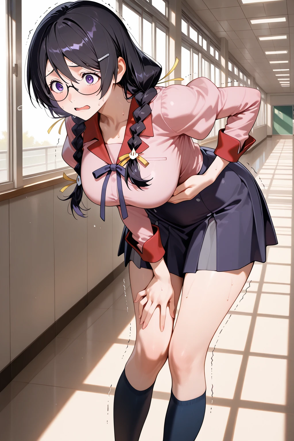 Young Hatsune Miku、girl、独奏、blush、Huge breasts、girl、Kindergarteners、、6 years old、、、be happy、Striped panties、Long skirt、Long sleeve、Colorful student uniforms、、blazer、Clothes are see-through、From below、Wet clothes、Transparent nipples、Squat with your legs apart