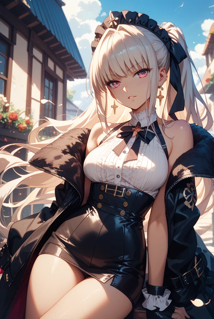 full-body, stand, side, pose for photo, pose(masterpiece, best quality:1.4), absurdres, highres, ultra detailed, beautiful, (secretary), (perfect face, detailed face, beautiful:1.3),(natural breasts, cleavage), collarbone, fingerless gloves, gloves,spaghetti strap top, black pencil skirt, tight, over the knee skirt, hat, elegant secretary outfit, thighhighs, thick thighs, thighs, multiple belts, more detailed clothes, More detailed 8K.motor irreal:1.4,UHD,La mejor calidad:1.4, fotorrealista:1.4, textura de la piel:1.4, obra maestra:1.8,obra-prima, mejor calidad, (detailed face features:1.3),(manos detailed)