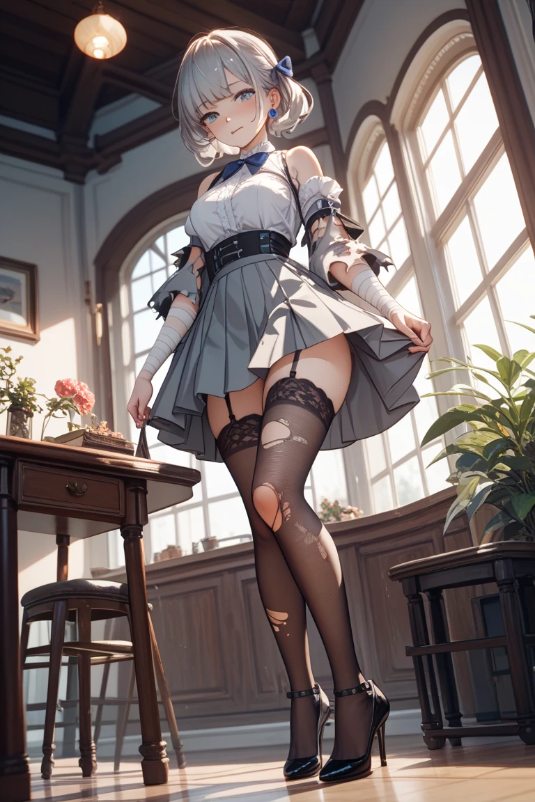 (masterpiece:1.8),(Highest quality:1.8),(Very detailed:1.8),(8K:1.8),(Ultra-fine Illustration:1.5),,,Straight low twintail,Flat Chest,Small Ass,(High-grade metallic silver,,lingerie:1.4),(Prayer Pose:1.5),Vintage sofa,,(Full body angle), Stained glass,