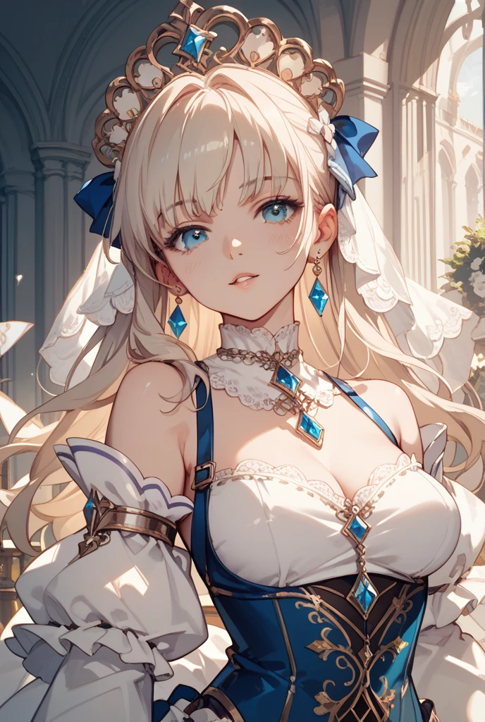 masterpiece:1.4,best-quality,Super Detail,Very Delicate and Beautiful, ((( nsfw, beautiful woman, royalty dress ))), very gigantic breasts, cleavage, very slender, off-shoulder, perfect face, beautiful eyes