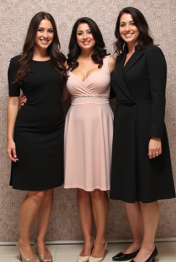 3 sœurs , trentenaire, , grosses, photo vintage, visage feminin parfait, cheveux tres LONG , tache de rousseur, 1969, gros seins énormes : 38H, vue de face, ( ROBE TRÈS SERRÉE, Col en V, gros décolleté, beaux yeux, belles mains, DES SOURIRES LÉGERS, visage parfait,, tres long décolleté, archive, LE GRAND STYLE BUDAPEST, excité