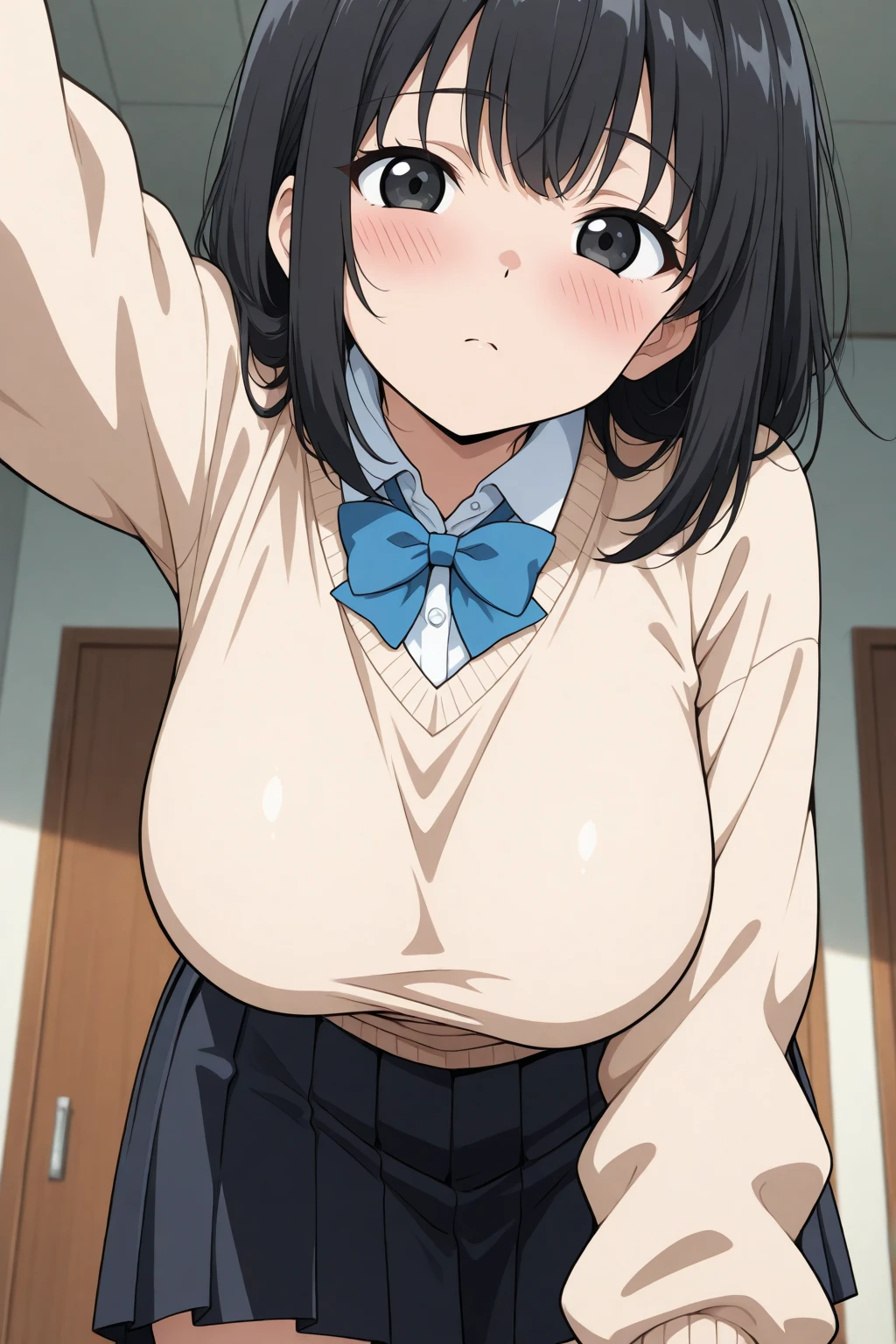 score_9, score_8_up, score_7_up, score_6_up, score_5_up, score_4_up, (source_anime),Delicate beautiful girl, spread legs, tactile hair, black hair, Glasses, classroom, big tits, open shirt ,Wearing a white coat over a sailor suit, Pleated skirt,brainwashing,empty eyes, ahegao,double peace(((NSFW)))((question mark))((cowgirl position))