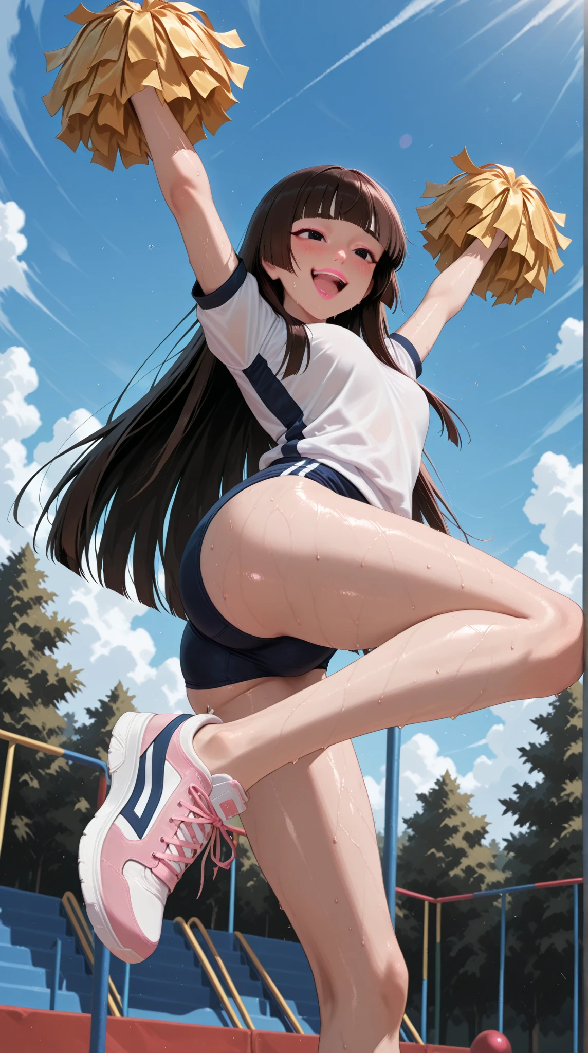 best god quality, Ultra-detailed, perfect ???????, (Draw a sweet tanned skinned girl), 1girl, is a excited beautiful tan girl, in casual skirt and shirt, dark skin girl, tanline skin, (dark skin*2), (brown hair + wavy hair*1.2), Full limbs, complete fingers, groin, Beautiful gold eyes, well-proportioned tan girl, tender eyes, casual clothing, in a camp ground, High resolution, Best lighting by professional AI, camp grounds, forest, looking at viewer, (((One girl in middle))), (((SOLO))), (camp ground in background)