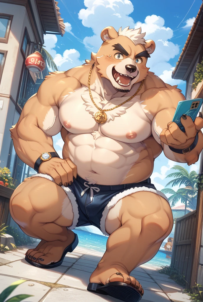 POV,top angle,sleep on stomach,lats,trapezius,butt lift,kemono, anthro (brown dog), male, (brown dog), muscular, back, red body, white belly ,sweat, ((correct anatomy)), sit, beautiful beach, perfect beautiful beach background, 1 boy, solo, wearing jockstrap, pain expression, canine tooth, hd, dark shadows, wide dynamic range, hdr, low light:1.2, front view, full body, canid, canine, canis, domesticbrown dog mammal, nordic sled brown dog, fullbody, full res, smile, lifeguard, wearing Tank top, full body, camera view, side view, full view, whistle, look at viewer