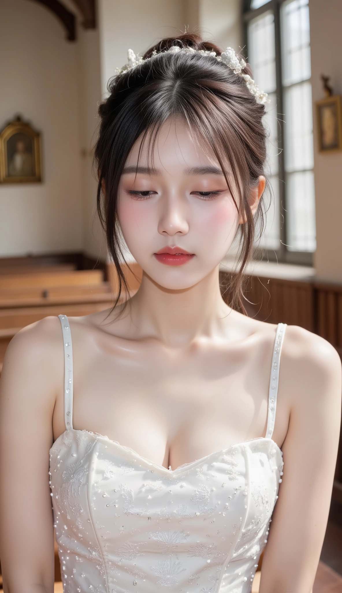 High-quality work,Realistic works,Super premium graphics,8K HD CG works,high quality graphics,High-definition and exquisite CG works,10x pixels,Ultra-fine details:1.1,Advanced technical details:1.1Realistic photo effects,Interior lighting effects:1.5,natural soft light:1.5. Light effect(Virtual light effects:1.8),ultra high resolution,shining dress,sliver long hair,silber hair,transparenthair,high detailed hair(Quality hair details:1.1)Clear eyes,Double eyelids look good,Sharp eye makeup, Create exquisite eyelash makeup, tthin eyebrows, Ultra-detailed eyes,a tall nose, lovely red lips, rosey cheeks, With delicate makeup on her face , pretty face, The face shape is perfectly proportioned,(Advanced facial details:1.1) a beauty, short hair, delicate facial features, perfect face, full body view, big breasts, huge breasts, cleavage, yellow rune paper pasted on the face, a lot of Taoist rune paper pasted on the body, super beautiful hand, super beautiful eyes(look at the viewer), Qing dynasty official hat, belly pocket, female zombie, Hong Kong lam cheng ying zombie movie character, pale skin, fair skin, shiny skin, vampire teeth, amazing beauty, dynamic pose, delicate face, abandoned warehouse background, messy, gorgeous, high detail skin, Realistic skin detailing, sharp focus, volumetric light, 8k UHD, DSLR, high quality, film grain, realism,Women's artwork,Dress full body video,Realism,Amazing Cleavage,My eyes are very bright today