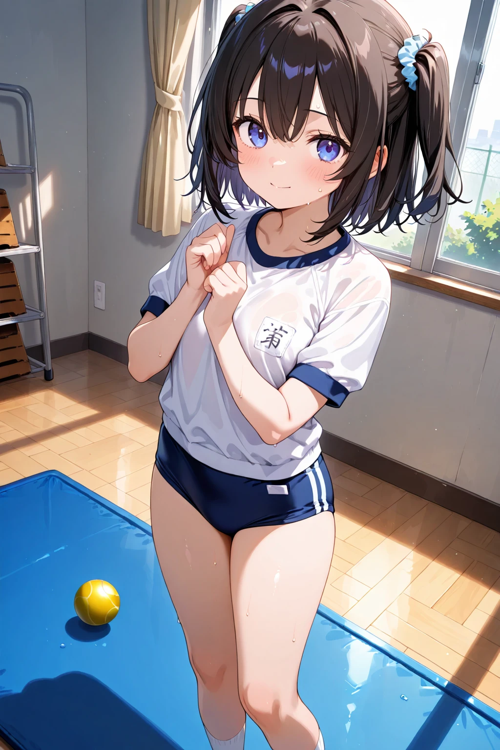 woman。(Athletics)。smile、Dark brown ponytail、(世界Athletics)。(Dark blue track uniform:1.2)、Sleeveless、(locker)。(lockerルーム)。(独立Athleticsユニフォーム)。competition、Perfect hands、Show your belly、Facing the audience、training、Spread your legs