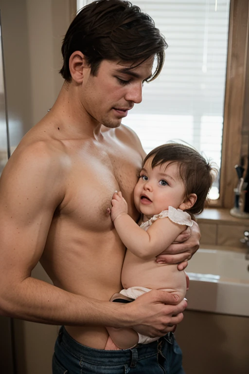 Young handsome cute beautiful white face skinny shirtless naked age 20 to 26 with his grandmother in a white dress