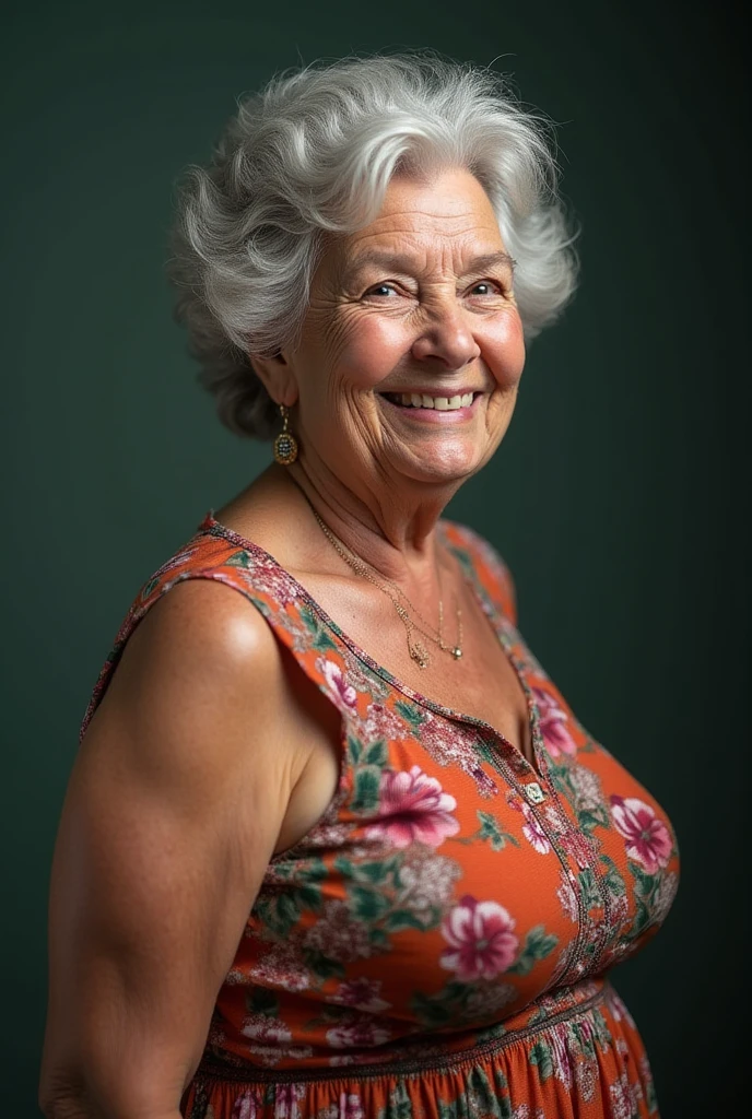 Create an artistic image that celebrates beauty, the grace and dignity of 80-year-old women. The image should highlight your elegance and wisdom, conveying a sense of respect and appreciation for old age. and she has to be holding a banana