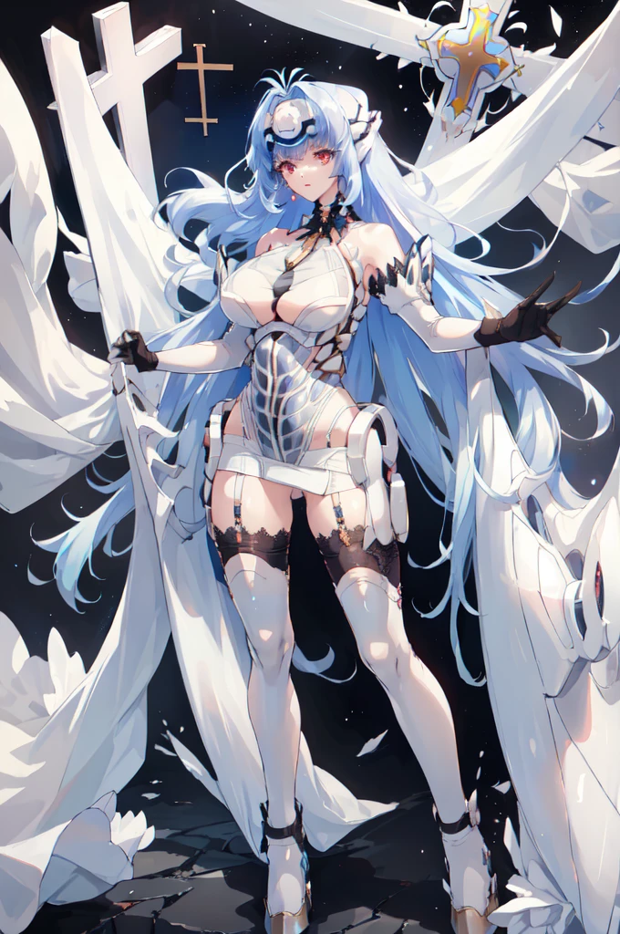 ((full body)),Teenage Girls in Anime, Blue and grey metal armor, Blue hand and thigh accessories, Short dark blue-gray hair, hair accessory, Grey Eyes, Silver earrings, nose, Curious, Healthy Skin, Very dirty, head, shoulder, Small box, arms, Have a map, Narrow waist, feet, Medium thighs, Has black robotic legs, cute, Bright colors on the shirt, Futuristic marble white palace, Shining light in the sky, Stand next to a wall, Cinematic Light, High resolution, Highest quality, Super detailed, Detailed face, (Detailed eyes), Highest quality, Super detailed, masterpiece, (Detailed face), Beautiful face, feetを見せて, short hair