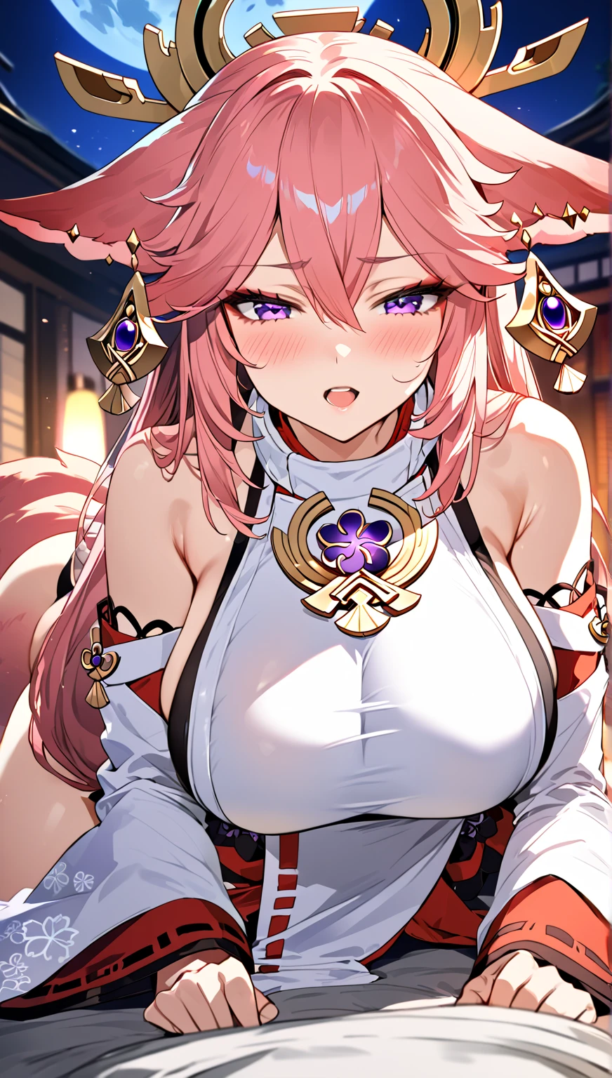 1girl, solo, yaemikornd, busty, (grabbing breasts:1.6), standing, smiling