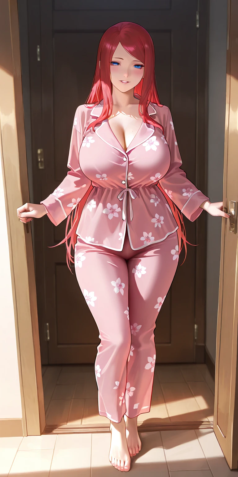 Anime fat girl full curves, big breasts, big ass ,short haircut, Red hair, big eyes, white large room , , pink fitted silk short robe, , sitting at the white piano, , , legs spread wide, ,