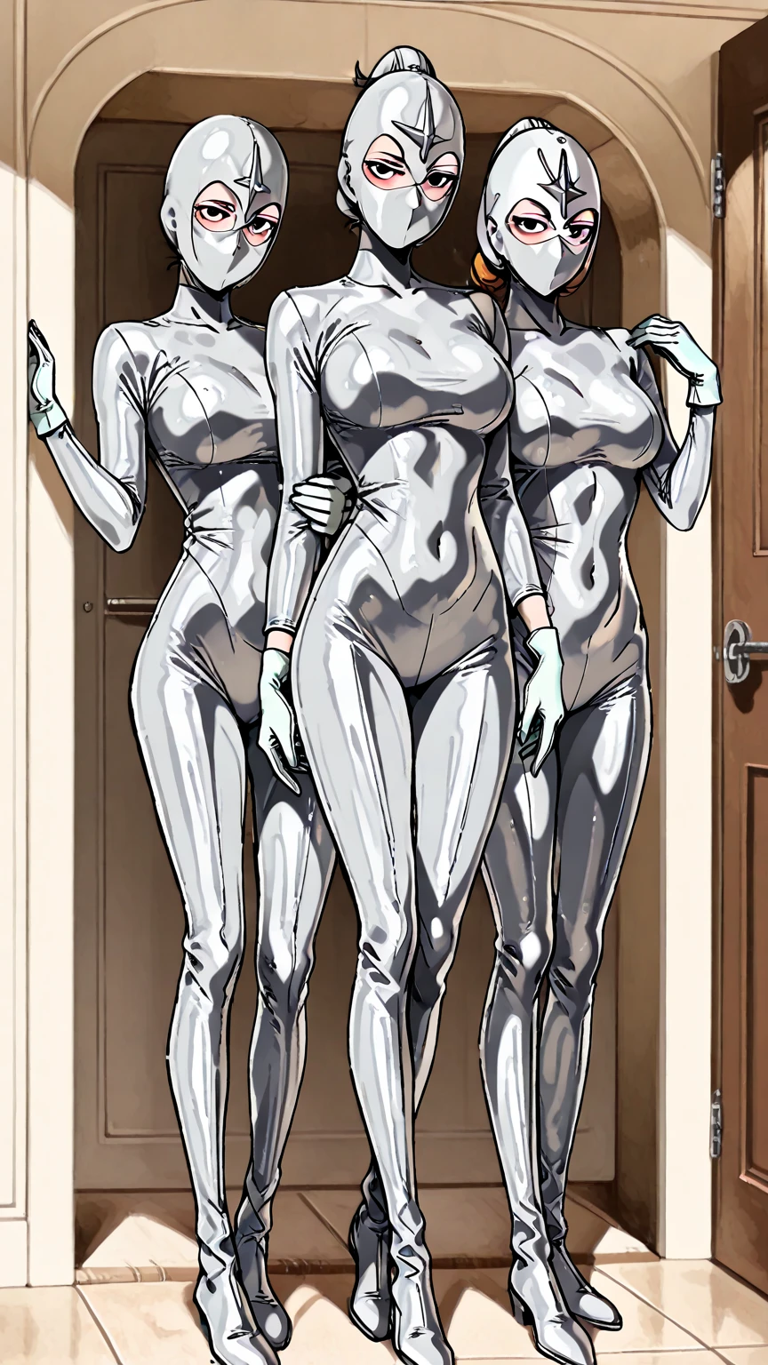 Conjoined naked Merlin with three heads, two legs and three huge siliconed breasts