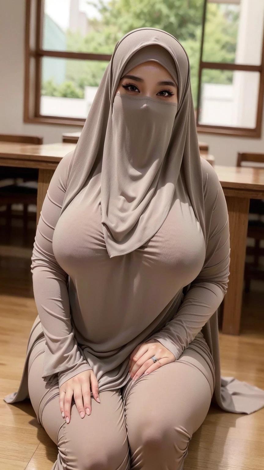 pregnant woman in white shirt and black scarf posing for picture, wearing tight shirt, tight shirt, thick neck, thicc, touching her clothes, dressed in a white t shirt, wearing tight  clothes, smooth white surroundings, korean woman, korean girl, taken with canon 5d mk4, revealing clothes, soft curvy shape, clothed in white shirt, mia khalifa, wearing a hijab, glasses