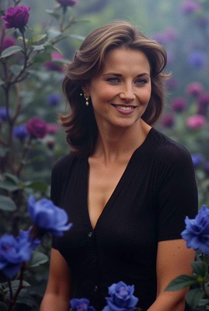 1girl, Rosie Perez 1992 (age 20), stunning detailed eyes, huge natural breasts, sheer airy gown with flower embroidery open down the middle concealing very little, nude underneath, walking through a well tended flower garden, midday, sultry poses, open legs, full body shot, 1990s, (best quality,4k,8k,highres,masterpiece:1.2),ultra-detailed,(realistic,photorealistic,photo-realistic:1.37),HDR,UHR,studio lighting, ultra-fine painting,sharp focus,physically-based rendering,extreme detail description,professional,vivid colors,bokeh,portrait
