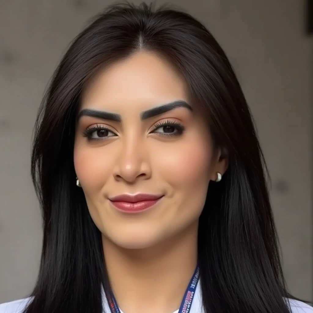 (Best quality, Ultra High Definition (UHD), 4K resolution, masterpiece: 1.1), Latina woman, 20 years old, long black hair, honey colored eyes, portrait format, (thick, wavy hair: 0.8), smiling, showing white teeth, green screen background, (front view: 1.3), white blouse, (sonreando: 0.5), detailed skin texture, clear complexion, vibrant and realistic eyes, high contrast, shallow depth of field, professional lighting, (beautiful, radiant, stunning: 1.2)