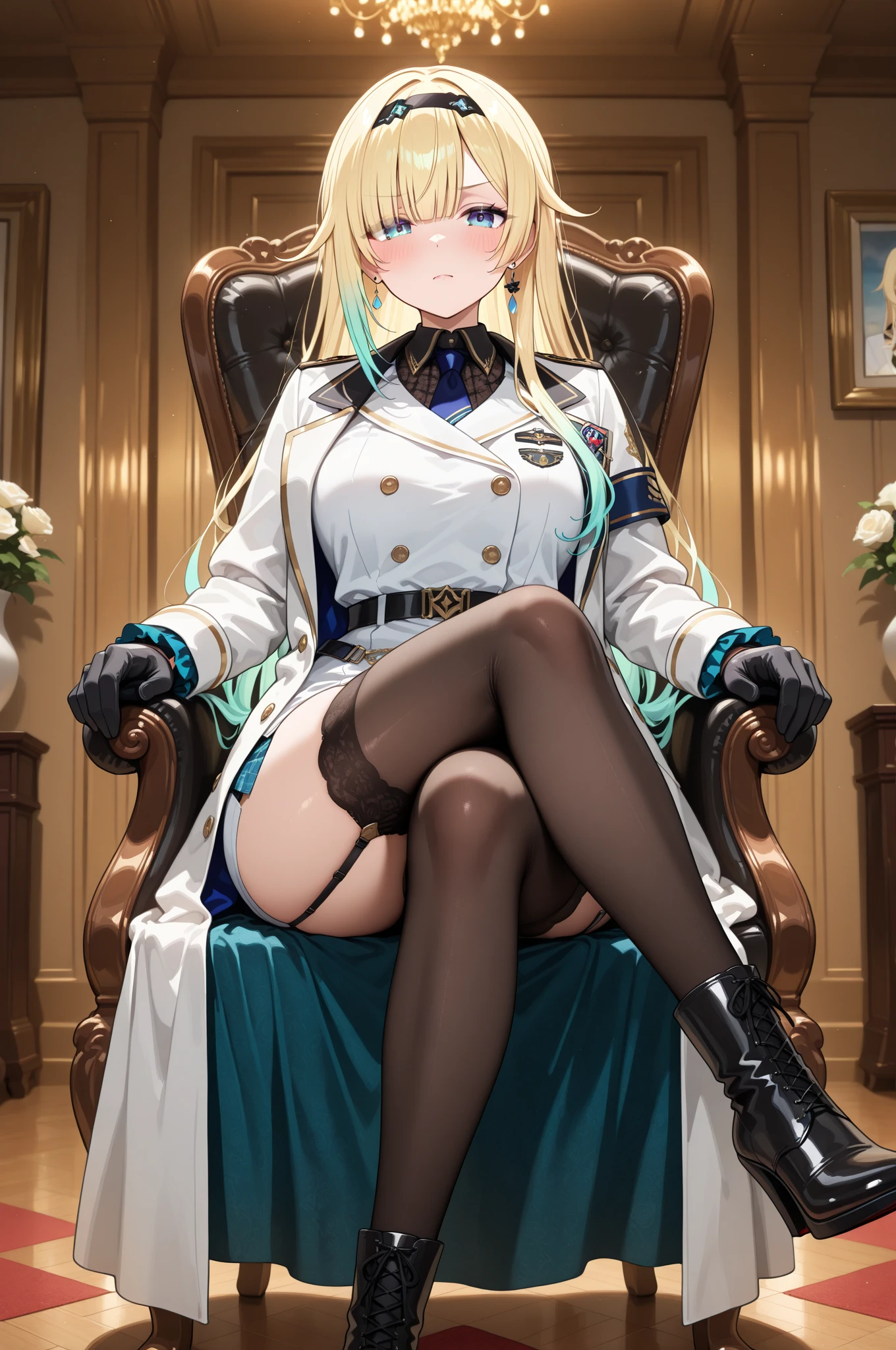 celia\(walkure\), celia\(uniform\),1girl, mature female, solo,
blue eyes,
black thighhighs, high heels, lingerie, bikini, armor
best quality, highest quality, ultra-detailed, masterpiece, illustration, ultra detailed background,