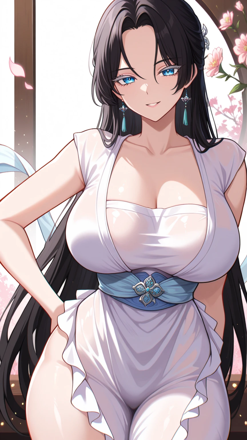 SFW,(Best Quality,Unparalleled Masterpiece:1.4),Ultra-Detailed CG 4K,Milf,(Ultra-Detailed Clear Absurdly-Vivid Mint Big Eyes:1.2),Gorgeous Detailed Milf Face(Voluptuous:1.4)(Gigantic Breasts:1.8)(Voluminous Long Black Hair: 1.4),ADULT(Bangs, Sidelocks:1.2)Seductive(intricately detailed beautiful dress:1.3)(Celestine Lucullus: 1.2)(Solo:1.4)(1Girl: 0.5)(Facing Viewer:1.2)(arms behind back:1.2)(Cowboy Shot:1.2)(from above:1.1),Skindentation(Curvaceous:1.4)(Curvy:1.4)(Bimbo: 1.4)(Normal Waist: 1.2)(Thick Lips: 1.3)small-nose(light smile: 1.2)Rocks,Trees, Plants,Bush, (shy blushing face:1.4) dynamic pose, Chichi