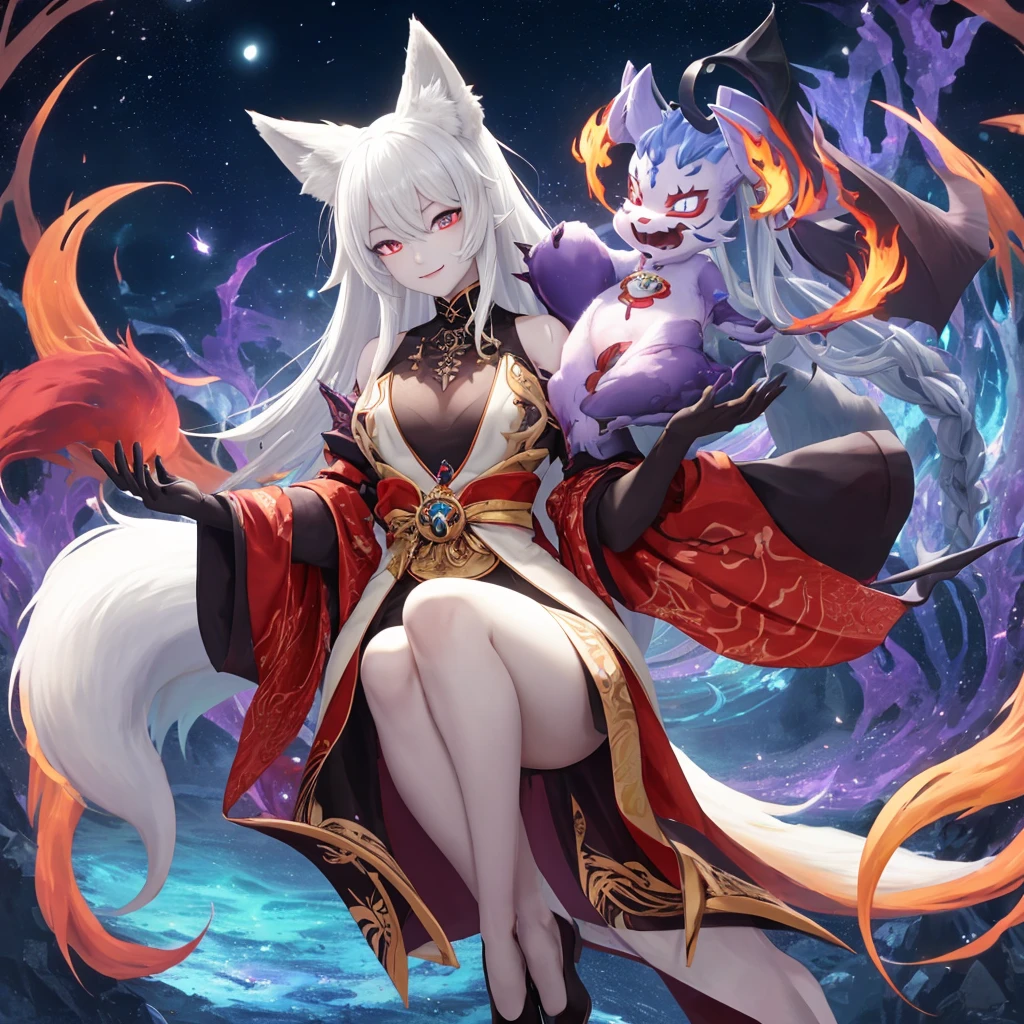 yuanshen,1girl,animal ears,multiple tails,tail,fox ears,fox tail,sitting,kitsune,fox,long hair,kyuubi,hand fan,animal,hair ornament,solo,looking at viewer,bangs,black hair,rope,brown hair,makeup,bell,torii,fox girl,<lora:add_detail:0.5>,<lora:epiNoiseoffset_v2:0.5>,<lora:EnvyBetterHands LoCon_beta2:1>,perfect hands,<lora:烬天玉藻前1:0.8>,red lips,rubble_ruins,remains,a sea of fire,hell,red bikini,large breasts,crossed legs,hand on own knee,barefoot,