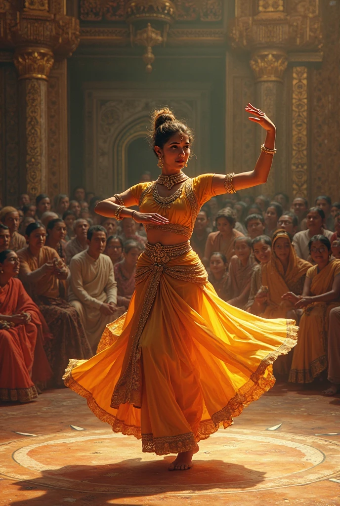 ((Inspired by Imeon Solomon)),India(1 Dancer:1.3), Floating clothes, Charming pose, stage, Pastel colors,Bright Lights, (Extremely detailed CG 8k wallpaper), (masterpiece), best quality