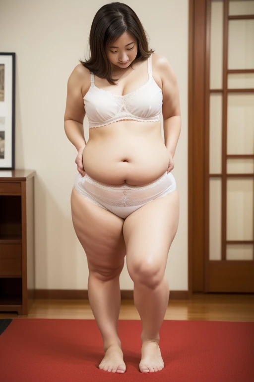 Raw, bestquality, masterpiece, Ultra-realistic, mid shot, ultra-detailed, korean, overweight body, big eyes, anime styled eyes, big breasts, plump body, thick lips, wearing tight pink bra, super exhausted face, pain looking, silver necklace, standing and sticking body, medicine background, 8k resolution, watching from back ass