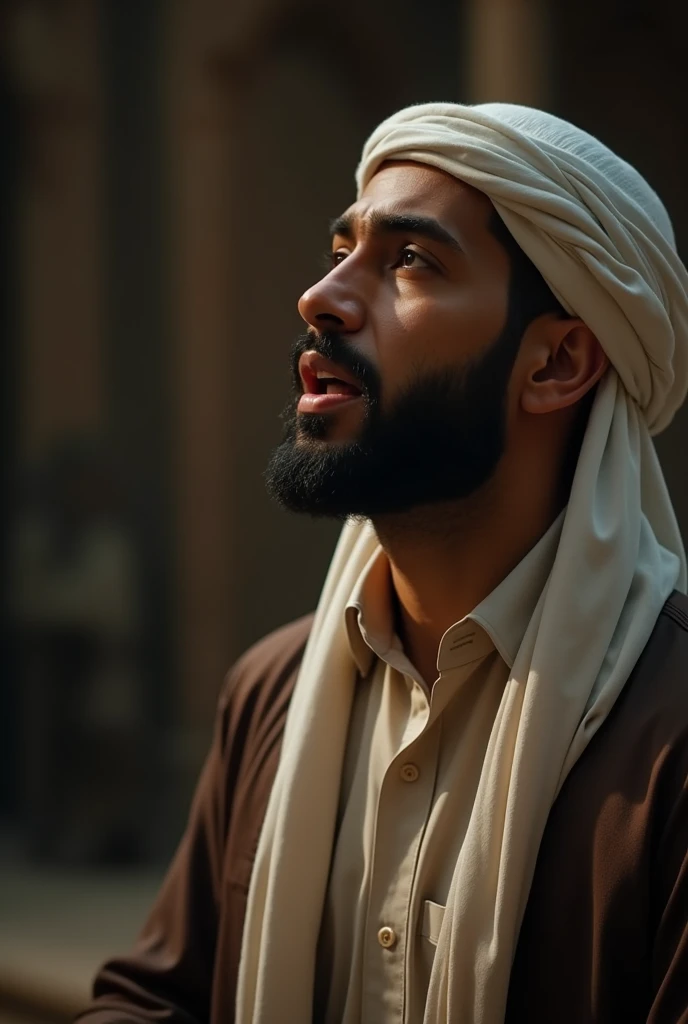 Muslim man wakes up in the morning black hair, Closed lips,