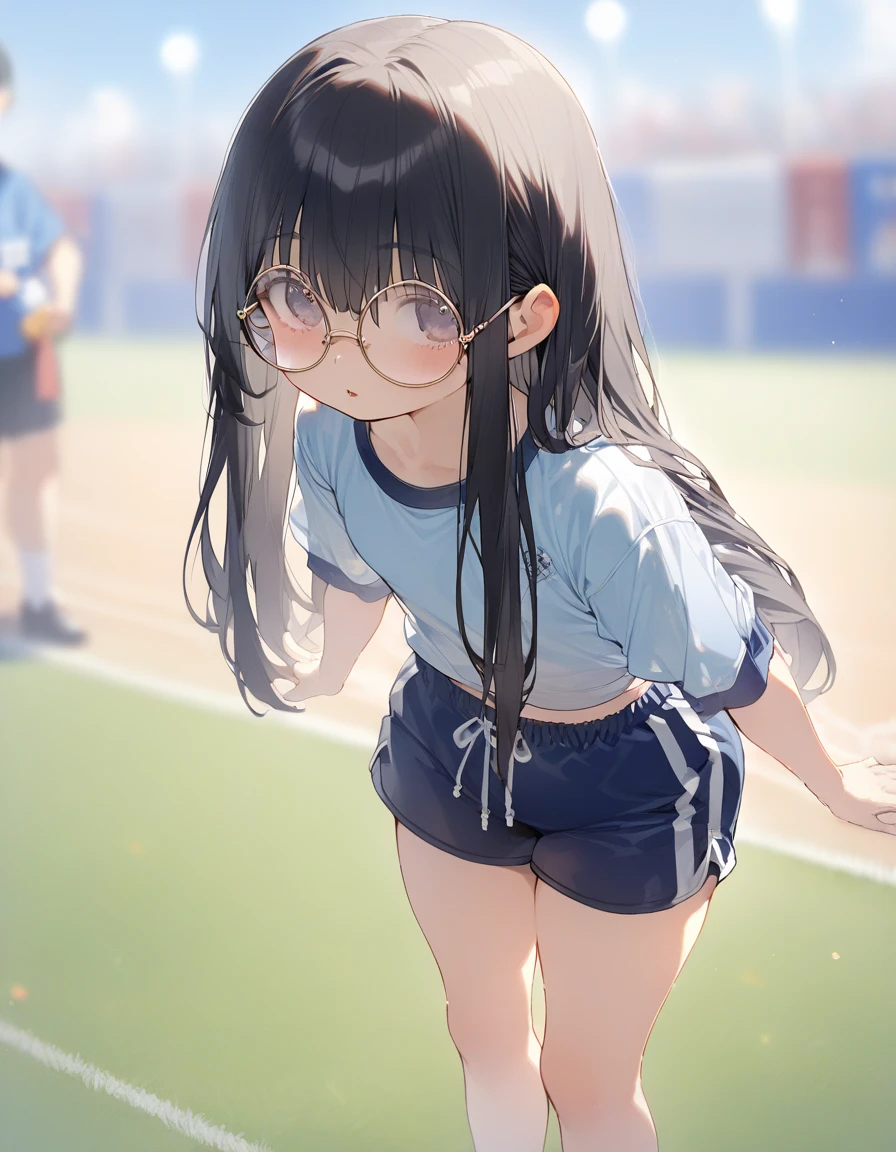 4K, masterpiece, 8k, high quality, 最high quality, Spring in the park, At dusk,Children have fun playing with the playground equipment,Short black hair in twin tails,iris,Blunt bangs,freckles,Very short,Camel Toe,Embarrassing,sneakers,Very small ass,Very thin thigh,Flat Chest,Short denim mini skirt,Open Fly,Tsundere,Printed T-shirt,belly button, Accurate and detailed beautiful female fingersHANDS ON HER HIPS, FOCUS SHE IS SHOWING HER ASS, WHOLE BODY VIEW. FOCUS BACK VIEW.