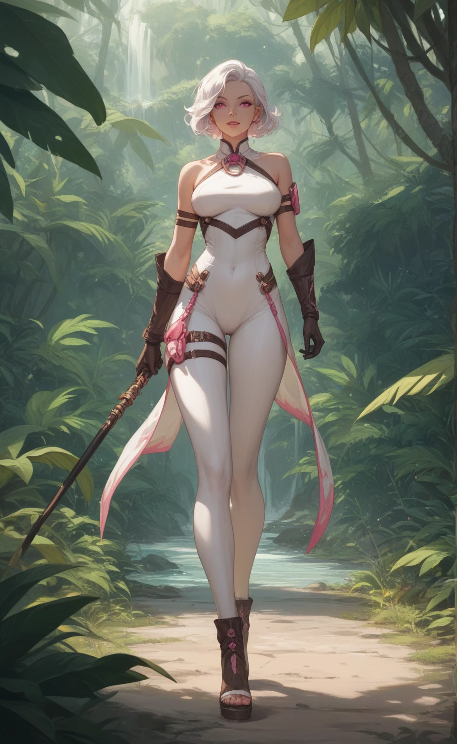 (best qualityer))), (((manga strokes))), (((white hair with red highlights))), (((blue skin))), uma Kizi elfo com orelha pontudas em uma floresta densa, semi-naked with arms covered in rustic metal articulated armor, breasts covered with bands, tiny thong thong, perfect fitness body, perfect face with blush, freckles, skin shiny with sweat, dynamic pose, moving between the trees, looking back, fugitive, bitter face on my thigh, nude belly, fantasy atmosphere, sexly, manga strokes, High definition, (((best qualityer: 1.4))), (Unbeatable masterpiece), (hiper HD),(CG 8k hyper-realistic), Kizi, (((standing alone)))