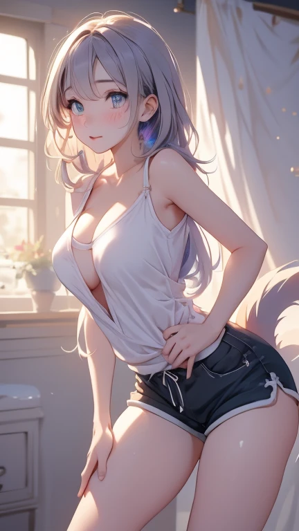 Super detailed(eye:1.7),highest quality、Best image quality、On the bed、Beautiful valley、Disheveled clothes、thin、Humiliated face、Dog Pose、Super detailed、Small breasts、Light Particles 0.5、Moist eyes、Wet body、lick、Open your mouth、Sticking out tongue、dripping cloudy saliva、Small face、Russian peasant clothing、White Hair、Innocent face、Up ponytail、Bare legs、bare belly、Twisted clothes、16 years old