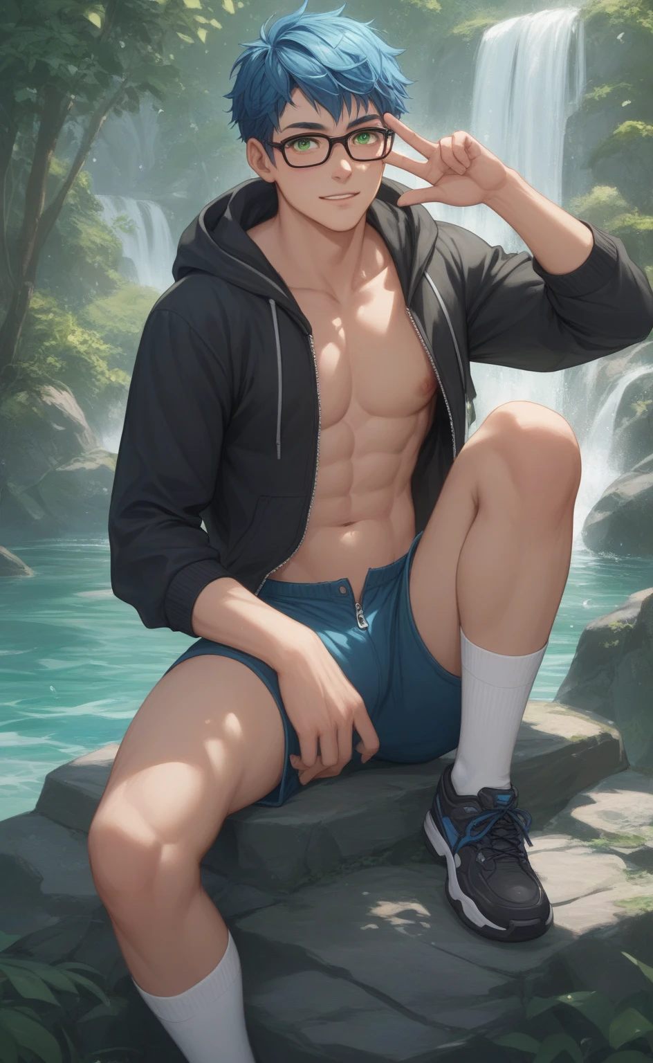 1 male, Japanese male model, high resolution 4k, adult, handsome, perfect face detail, detailed eyes and face, clean shaved, detailed muscular, white eyebrow hair, white eyelashes, Naked torso, Detailed face, perfect face, dynamic lighting, Real skin texture, detail Perfect hand, details, Real and complete hand details, unreal engine, hd picture, satoru gojo, Jujutsu kaisen, white hair, short hair ,hair between eyes ,blue eyes, white skin, Shirt, Back pack